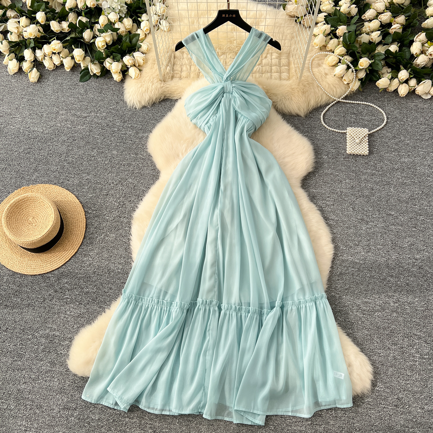 white christmas dresses Beige Embroidered Peplum Top With Chiffon Skirt Gown