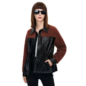 Großhandel New Design Black Shear ling und Lederjacke Street Fashion kurze Leder Damen jacken