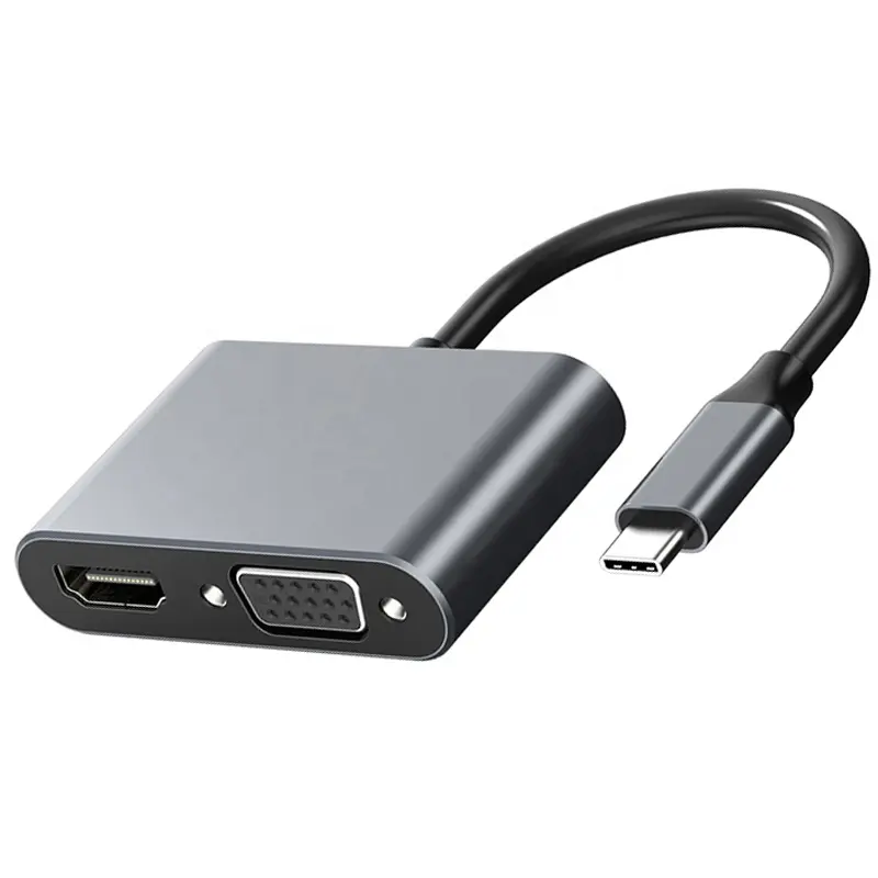 Neues Gehäuse aus Aluminiumlegierung Raumgrau USB Typ C zu HDTV-Hubs Docking Station 2 Port Typ C zu 4K HDTV VGA 2 in 1 Typ c Hub