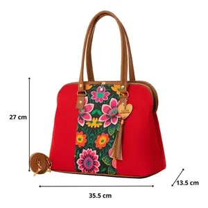 Bolso de Playa Mediano de Algodón Rojo para Mujer, Marca Fana Ember, con Cierre de Cremallera y Estampado de Leopardo - Product Image 4