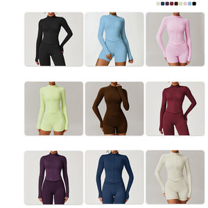 GH sıcak satmak yeni renkler çıplak naylon malzeme fermuar koşu spor dar uzun kollu Yoga spor salonu ceket - Product Image 2