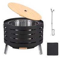 Brasero d'extérieur cylindrique en acier, cuve intérieure en acier inoxydable, couvercle en bois, trous de ventilation, couvercle pour bâtons de feu, brasero en fer pour extérieur