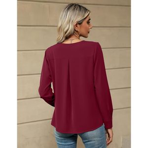 Blusa Elegante Casual para Mujer, Manga Larga, Cuello en V, Chifón, Camisa de Oficina, Antiarrugas, Otoño 2024 - Product Image 3