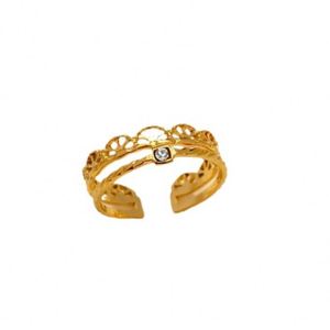 Anillo De Acero Inoxidable Adjustable Stainless Steel Hollowed-out Retro Style Stainless Steel <b>Couple</b> <b>Ring</b> Double-layered <b>Ring</b> - Product Image 5