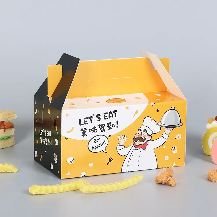 Chips reciclados personalizados desechables Kfc comida rápida coreana Verpackungen asado para llevar la caja de papel de pollo frito con ventilación caja de aperitivos