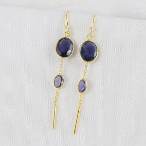 Top Quality Premium Natural Iolite Gemstone 925 Sterling Silver Gold Plated Earrings <b>Handmade</b> <b>Jewelry</b> Manufacturer - Product Image 2