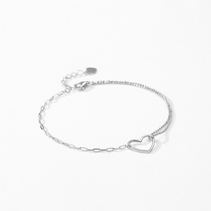 Pulsera de Cadena con Forma de Corazón Simple de Plata de Ley S925 con Circonita para Mujer, Joyería Moderna, Versión de Cobre Personalizable - Product Image 3