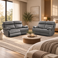 Canapé modulaire inclinable moderne à trois places avec mousse à mémoire de forme, appuie-têtes réglables, porte-gobelets, revêtement en tissu et structure en bois