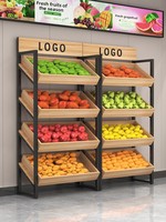 Rak Buah & Sayur Modern 5 Tingkat Dua Sisi, Rak Display Berdiri untuk Supermarket