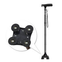 PP802- # B #    Canne télescopique en aluminium réglable en hauteur avec quatre pieds et LED, bâton de marche rétractable à quatre branches avec poignée antidérapante