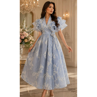 Robe de soirée midi pour femme, vente en gros d'usine, manches évasées, col en V, broderie florale, volants amples, pour l'été et les fêtes, taille 2XL