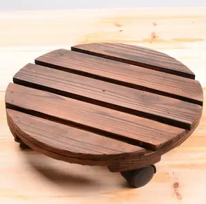 Подвижный поднос для цветов, универсальное колесо из карбонизированной древесины, круглая утолщенная деревянная база для цветочного горшка