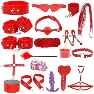 Harga pabrik 18 buah Kit pengekangan BDSM kulit PU mainan seks permainan dewasa