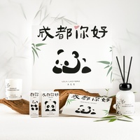 Coffret Cadeau Diffuseur de Parfum Benthene Panda avec Bougie Parfumée, Huile Aromatique, Pierre Aromatique et Bâtonnets en Rotin pour Souvenir, Design Gratuit