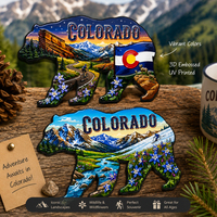Magnet Kulkas Bentuk Beruang Colorado Grosir, 3D Embossed Metal, Suvenir Turis, Stiker Magnet Kulkas untuk Hadiah Perjalanan