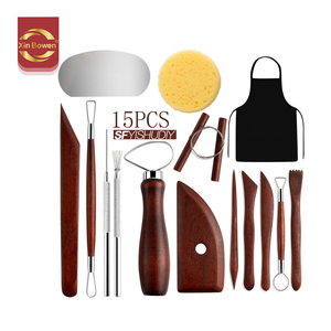 Xin Bowen Outils d'argile en bois DIY Ensemble d'outils en argile polymère pour modeler la sculpture <span class=keywords><strong>Kit</strong></span> d'outils de sculpture avec tablier - Product Image 1