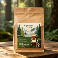 Sachet à café personnalisé haut de gamme imprimé en héliogravure, fond plat, scellé sur huit côtés, pour le stockage de grains de café torréfiés de 1 lb et 2 lb