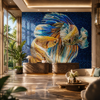 Vente directe usine : Mosaïque animale artisanale en forme de poisson, motif animal, mosaïque en verre marin pour décoration murale intérieure