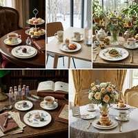 Service de table de luxe en or véritable, motif papillon, en porcelaine fine, assiettes de présentation colorées en céramique, tasses à café et bols pour mariages et hôtels