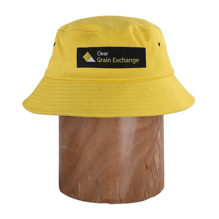 Fashional Star Popular Young Yellow Nylon Kids Unisex Bucket Hat With Custom Woven Label Logo