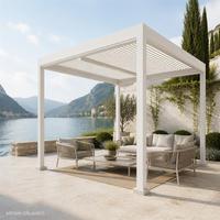Pergola bioclimatique motorisée MEIXIN ORLANDO en aluminium et verre trempé, à lames orientables, pour extérieur de villa de luxe moderne