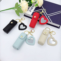 Haute qualité amour forme PU cuir maquillage porte-clés miroir Portable coeur petit miroir et porte-rouge à lèvres pour femmes filles