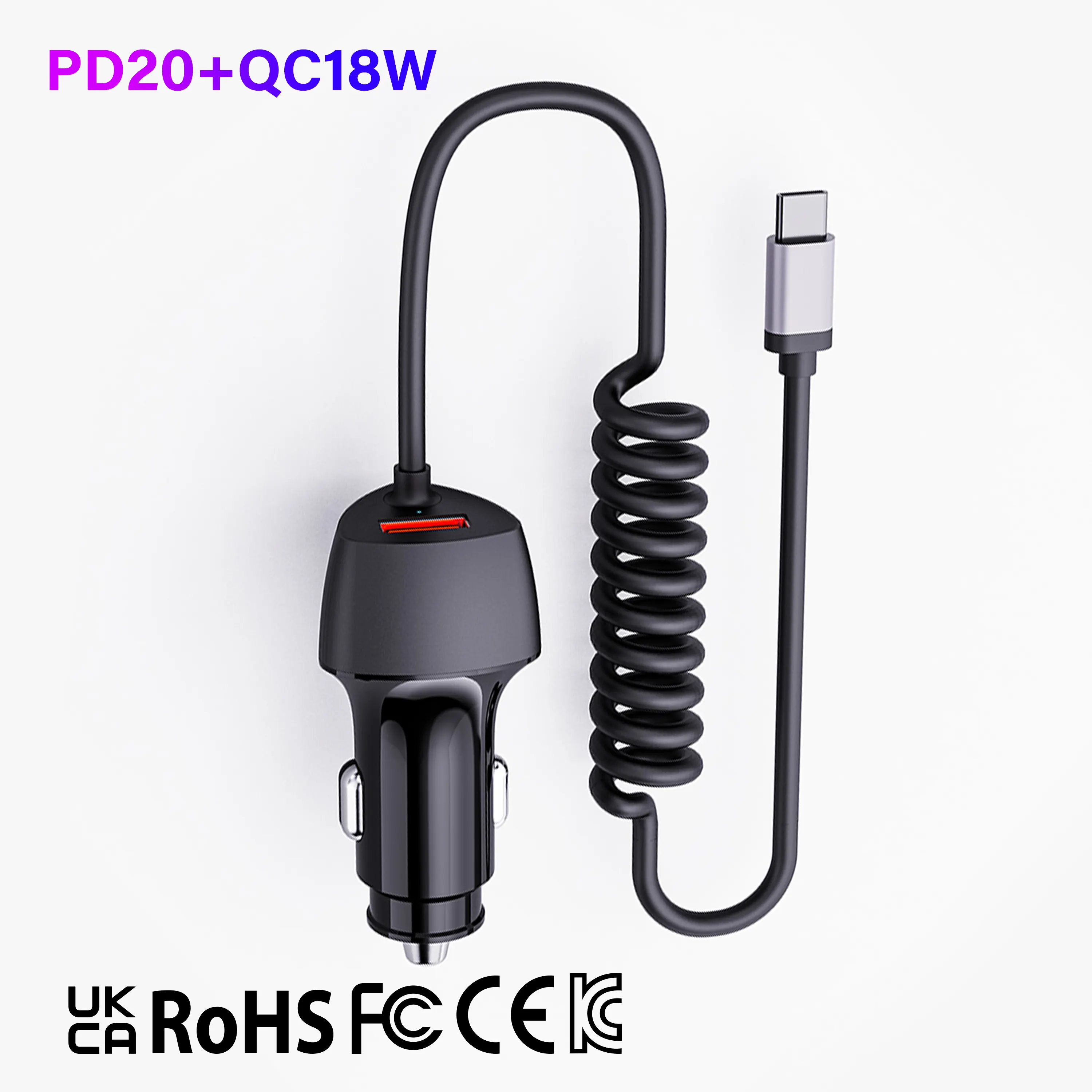 New Design Cellphone QC3.0 18W Type C PD 20W Car Adapter Fast Charging USB C Mobile Phone 38W Car Charger With Cable