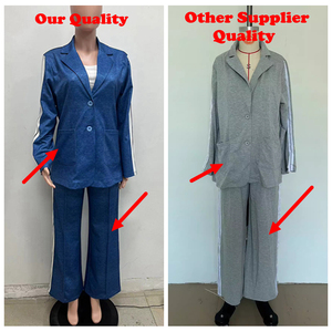 Completo da donna taglie forti due pezzi <span class=keywords><strong>con</strong></span> blazer a righe <span class=keywords><strong>con</strong></span> bottoni laterali e <span class=keywords><strong>pantaloni</strong></span> <span class=keywords><strong>con</strong></span> tasche - Set casual elegante - Product Image 2