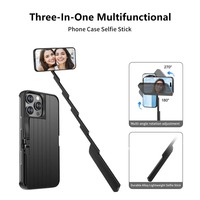 Étui de téléphone portable 3-en-1 avec perche à selfie pour iPhone, coque de protection rétractable pour la prise de vue en autoportrait, le vlogging et le streaming en direct