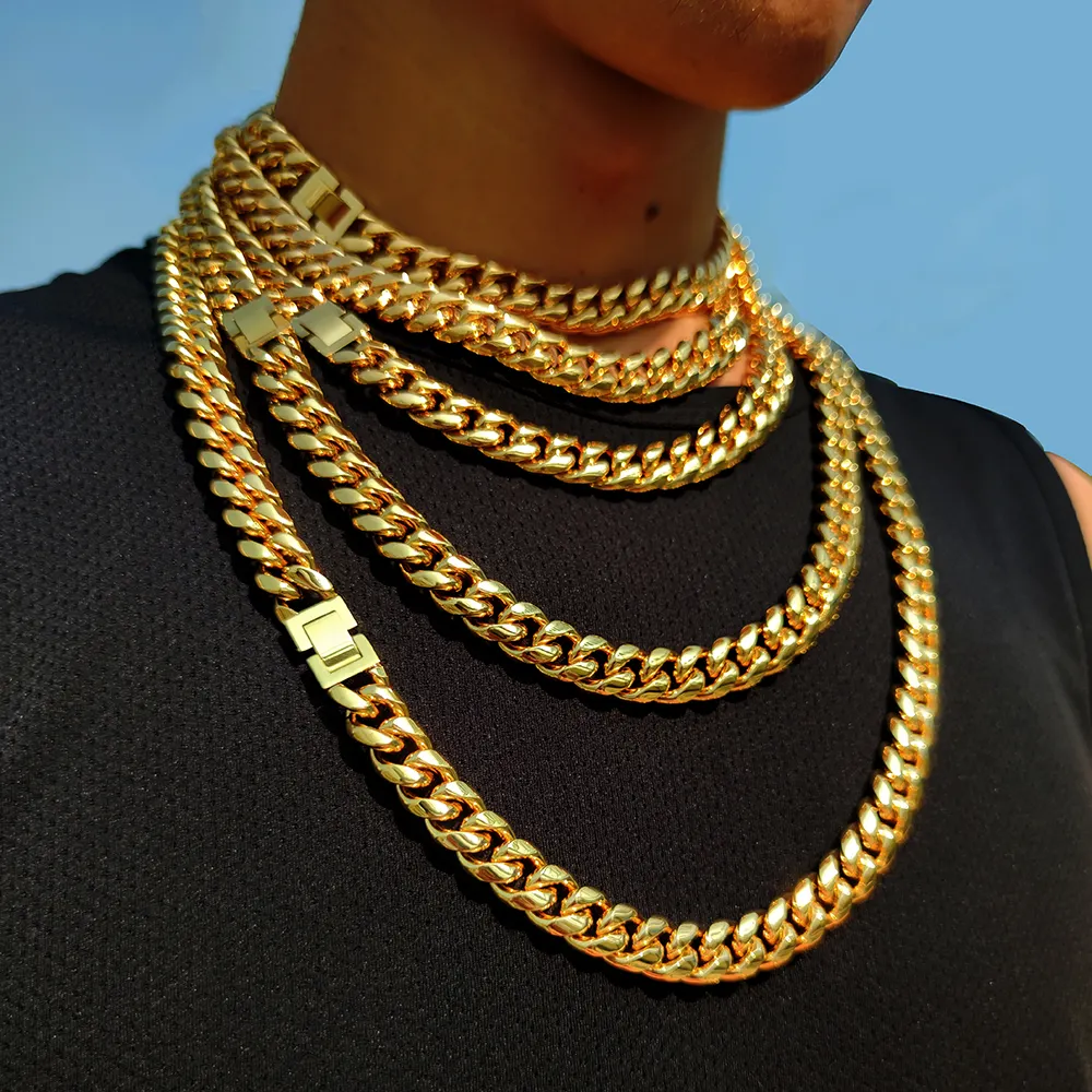 Men Necklace Stainless Steel Hip Hop 18k Gold Jewelry Necklace Cuban Link Chain