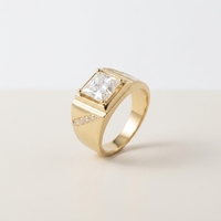 HQ Gems IIG Bague pour homme en or jaune 18 carats avec diamant de laboratoire taille princesse 2 carats D VS1, bague de fiançailles