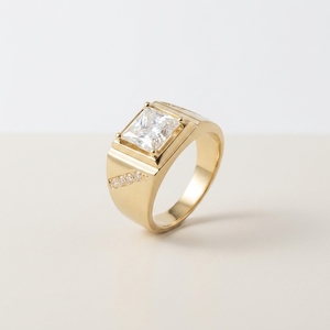 HQ 젬스 IIG 18K 옐로우 골드 남성 반지 2캐럿 D VS1 프린세스 컷 랩 다이아몬드 약혼 반지 - Product Image 1