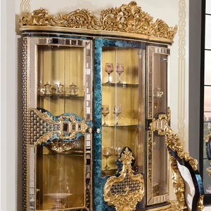 Armario de vino de 4 puertas estilo real, aparador de madera antiguo de lujo, puerta de vidrio, <span class=keywords><strong>muebles</strong></span> para el hogar - Product Image 1