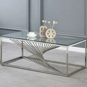 HOT Verkauf Wohnzimmer möbel gehärtetes Glas einzigartiges Design Edelstahl Mittel tisch Couch tisch für Wohn möbel