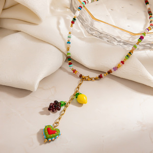 Collar de cuentas de frutas coloridas con colgante de uva y limón, cadena para clavícula estilo fiesta XL31874 - Product Image 4