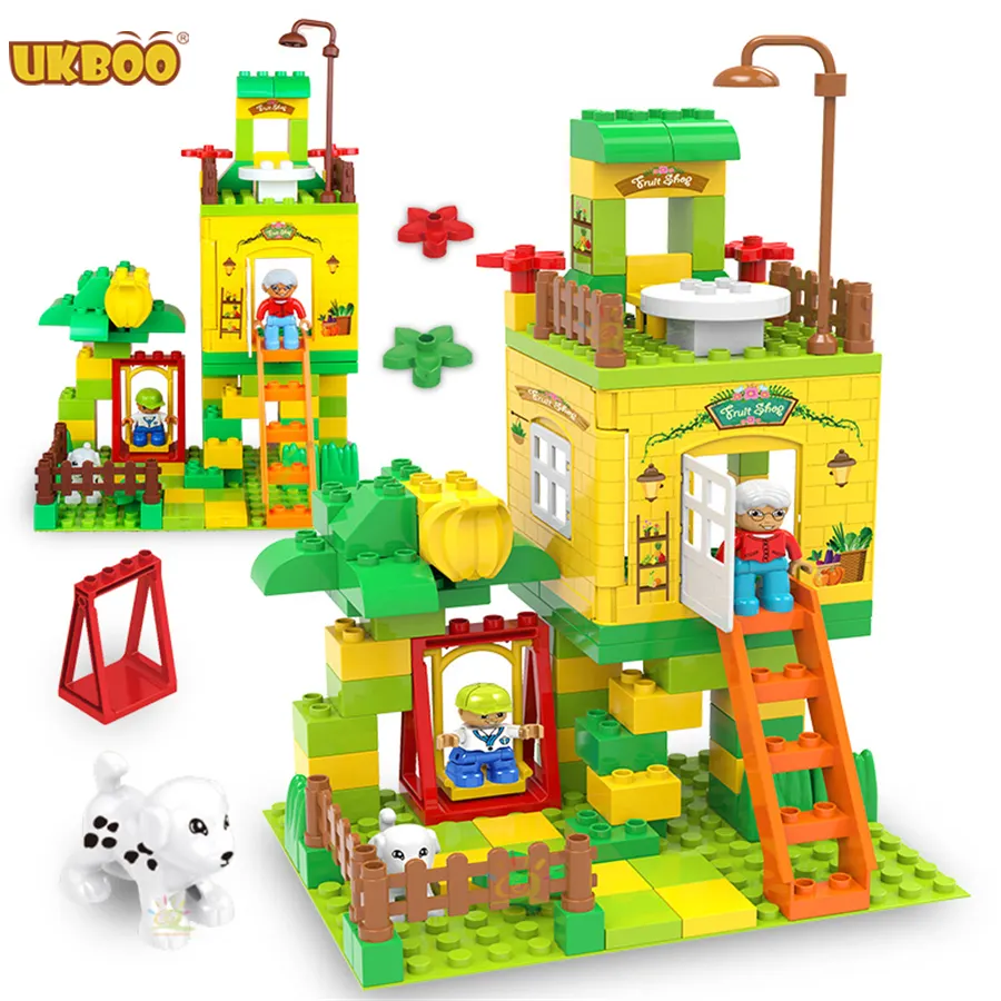 UKBOO 97pcs H136 스트리트 뷰 과일 숍 건설 장난감 빌딩 블록 벽돌 바닥판