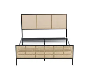 Fabbrica all'ingrosso letto di metallo in rattan tessitura testiera KD struttura design semplice dimensione e colore personalizzato