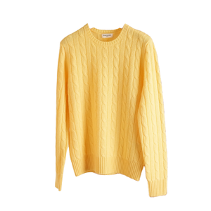 여성용 퓨어 캐시미어 스웨터 한국 스타일 클래식 케이블 디자인 캐주얼 루즈핏 긴팔 겨울 니트 - Product Image 4