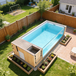 สระว่ายน้ำเด็กแบบพกพา ไฟเบอร์กลาส ตั้งพื้น สระว่ายน้ำสำหรับสวน สระว่ายน้ำคอนเทนเนอร์ สระว่ายน้ำเด็ก - Product Image 3