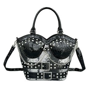 Sac fourre-tout unique pour femme en PU à motif alligator, décoré de rivets, avec bandoulière chaîne et fermeture à boucle, design composite tendance et mode - Product Image 4