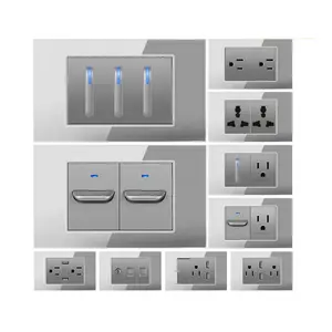 Enchufe de pared con Panel de cristal, toma de 2 vías, USB, 2 vías, estándar americano, japonés, Canadá, Brasil, Tailandia, gris, 118