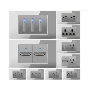 118 Abu-abu Standar Amerika Jepang Kanada Brazil Thailand Saklar Dinding Soket Kristal Kaca Panel 2 Gang 2 Cara Soket USB