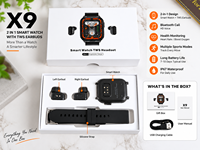 Montre connectée 2 en 1 Custom Logo X9 avec écouteurs TWS intégrés, boîtier métallique résistant à l'eau, écran et suivi d'activité physique