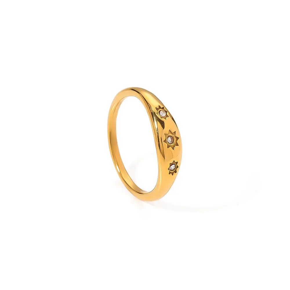 High End 18K Plain Gold Zirconia Star Ring Stainless Steel Trendy Simple Gold Plated Jewelry