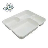 Witte composteerbare suikerriet voedselcontainer, composteerbare wegwerp schaal met 4 compartimenten, meeneem borden met deksels