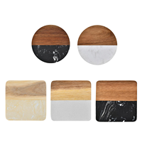 Entrepôt USA - Vente Flash : Sous-verres SKYJOY personnalisés en marbre et bois d'acacia, noir/blanc, 10x10cm, luxe, écologiques, en stock