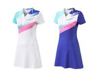 Gaun Bulu Tangkis Wanita Custom Putih Pink Biru Gradasi Kerah Tegak Sublimasi Cepat Kering Rok Olahraga Tenis Satu Potong