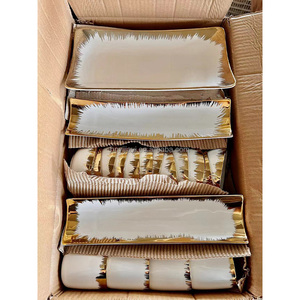 Vajilla <span class=keywords><strong>de</strong></span> Cerámica Blanca con Borde Dorado, <span class=keywords><strong>Platos</strong></span> y Tazones <span class=keywords><strong>de</strong></span> <span class=keywords><strong>Porcelana</strong></span> <span class=keywords><strong>de</strong></span> Diferentes Formas, Venta por Caja para Hotel, <span class=keywords><strong>Precio</strong></span> Directo <span class=keywords><strong>de</strong></span> Fábrica - Product Image 4