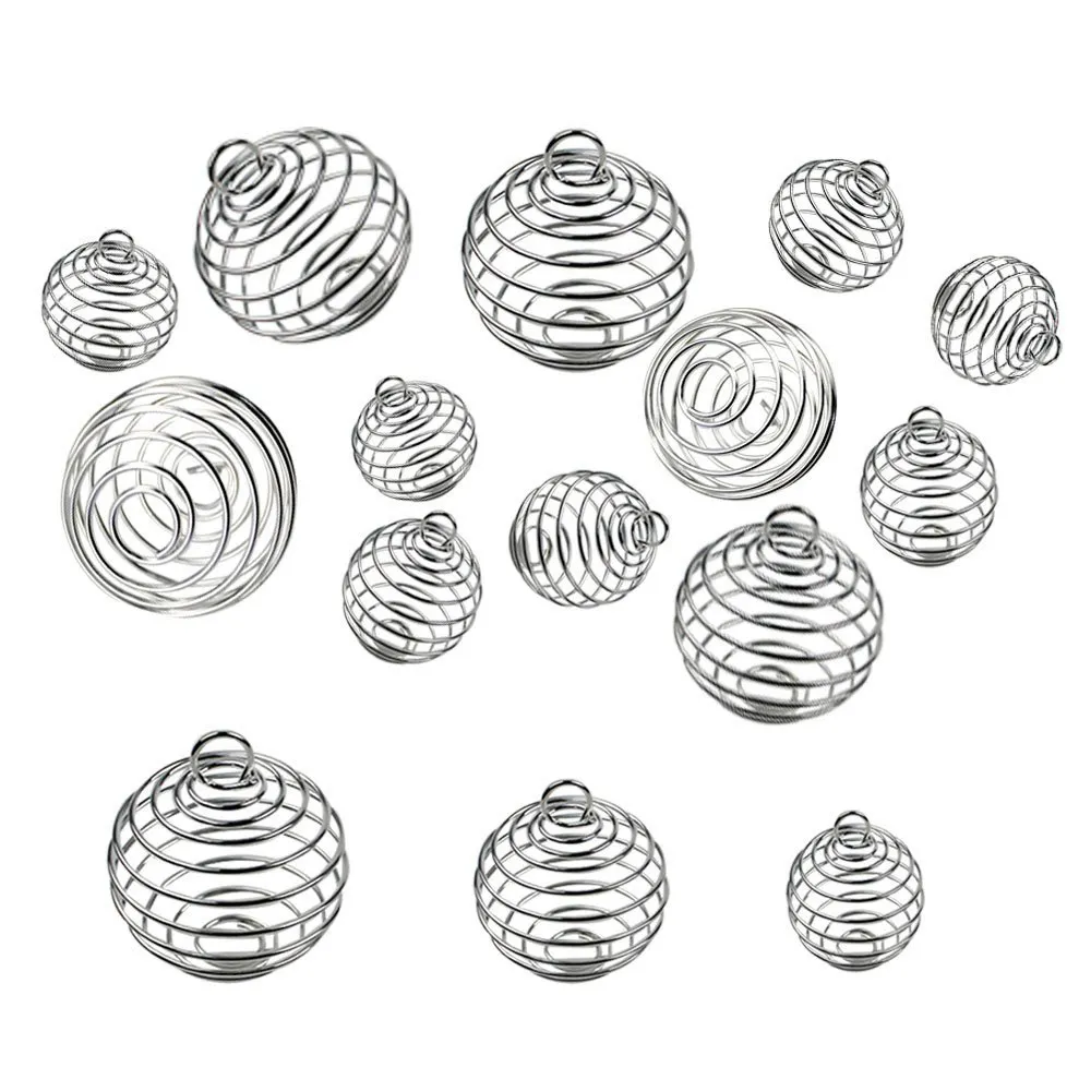 PandaHall — pendentif Cage à perles en spirale, platine, or et argent, fil rond en fer plaqué, livraison gratuite