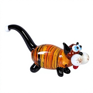 Handgefertigte Lampwork Geblasene Glas-Katzenfigur in Bernstein-Gelb, Tierskulptur 6cm 2,36 Zoll - Product Image 1